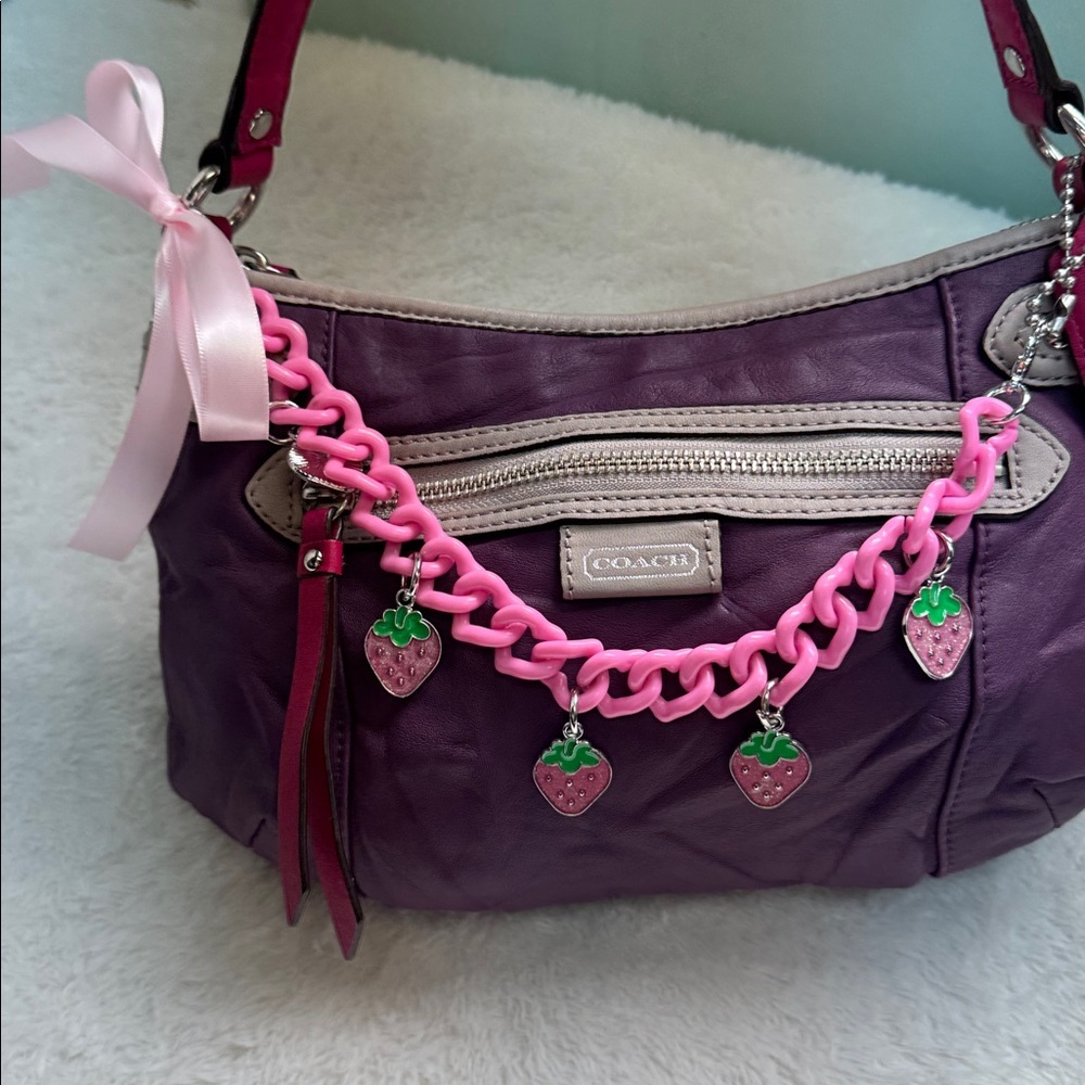 Coach Purple Shoulder Bag Vintage bag with Pink Chain - Picture 4 of 7